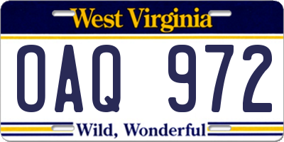 WV license plate OAQ972