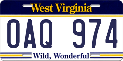 WV license plate OAQ974