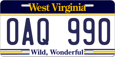 WV license plate OAQ990