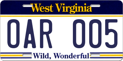 WV license plate OAR005