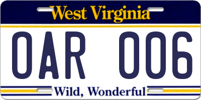 WV license plate OAR006