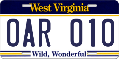 WV license plate OAR010