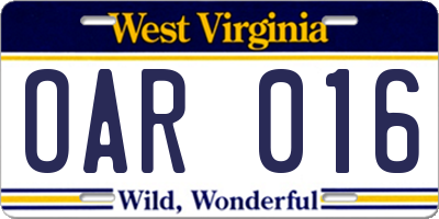 WV license plate OAR016