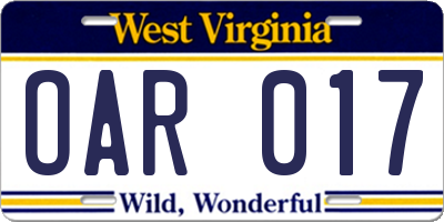 WV license plate OAR017
