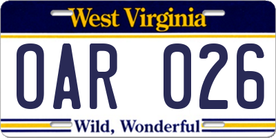 WV license plate OAR026
