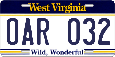WV license plate OAR032