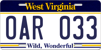 WV license plate OAR033
