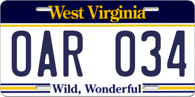 WV license plate OAR034
