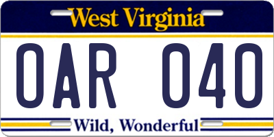 WV license plate OAR040