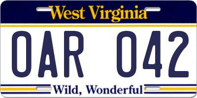 WV license plate OAR042