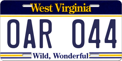 WV license plate OAR044