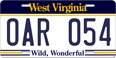 WV license plate OAR054