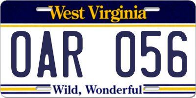 WV license plate OAR056