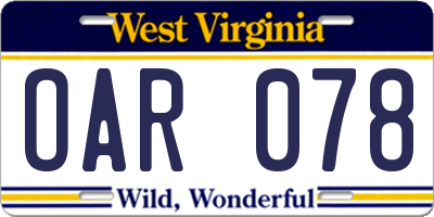 WV license plate OAR078