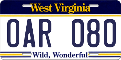 WV license plate OAR080
