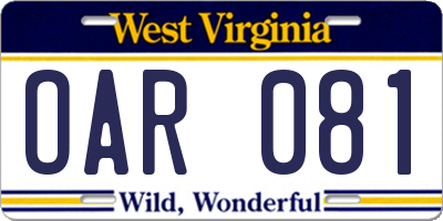WV license plate OAR081