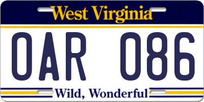WV license plate OAR086