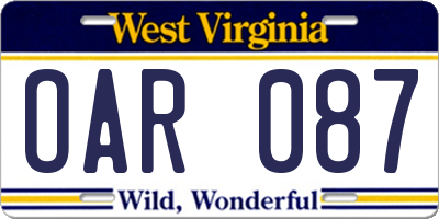 WV license plate OAR087