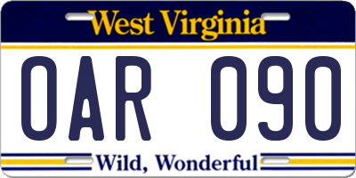 WV license plate OAR090
