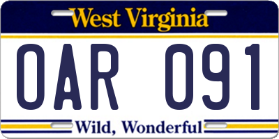 WV license plate OAR091