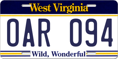 WV license plate OAR094
