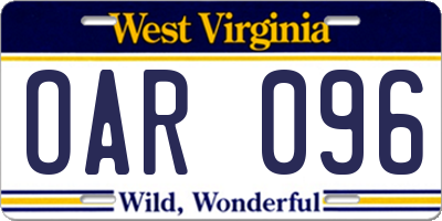 WV license plate OAR096