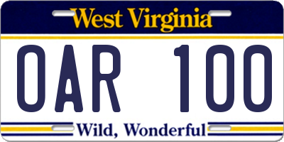 WV license plate OAR100