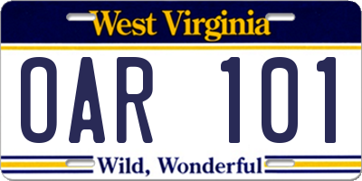 WV license plate OAR101