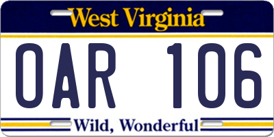 WV license plate OAR106
