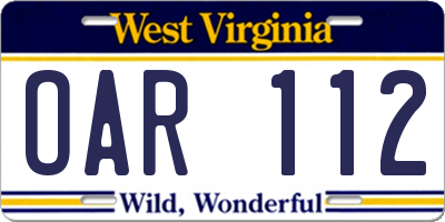 WV license plate OAR112