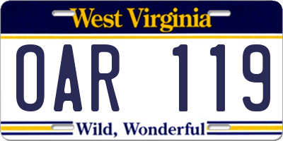 WV license plate OAR119