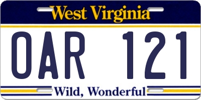 WV license plate OAR121