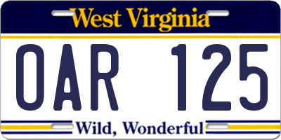 WV license plate OAR125