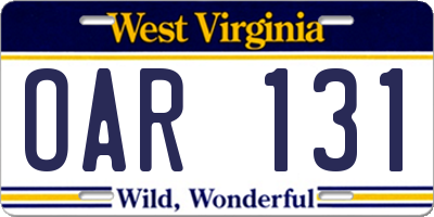 WV license plate OAR131