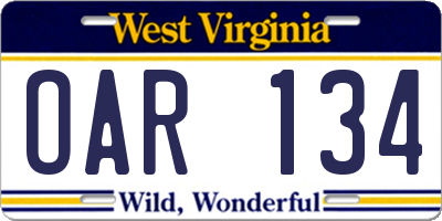 WV license plate OAR134
