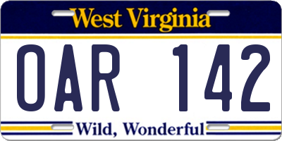 WV license plate OAR142