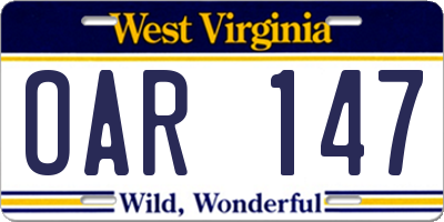 WV license plate OAR147