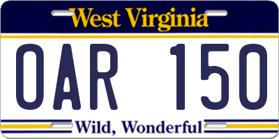 WV license plate OAR150