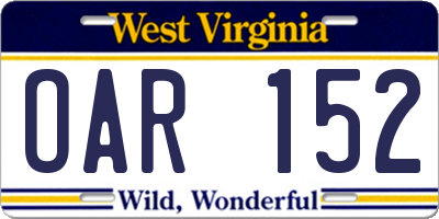 WV license plate OAR152
