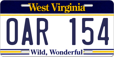 WV license plate OAR154