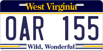 WV license plate OAR155