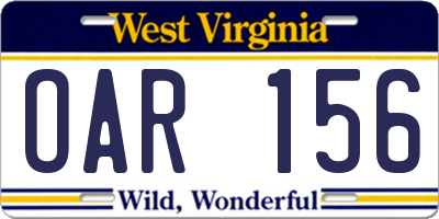 WV license plate OAR156
