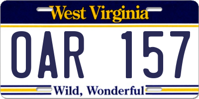 WV license plate OAR157