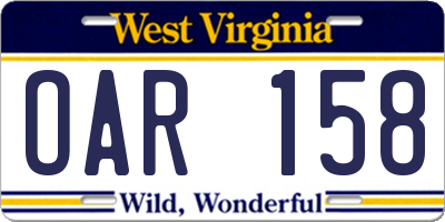 WV license plate OAR158