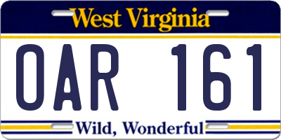 WV license plate OAR161