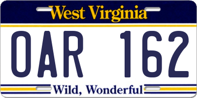 WV license plate OAR162