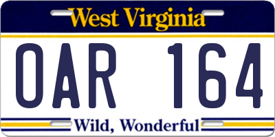 WV license plate OAR164