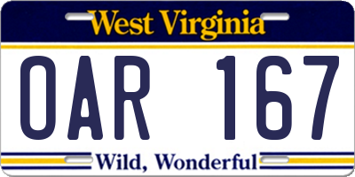 WV license plate OAR167