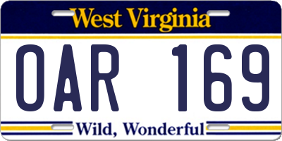 WV license plate OAR169
