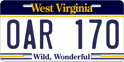 WV license plate OAR170